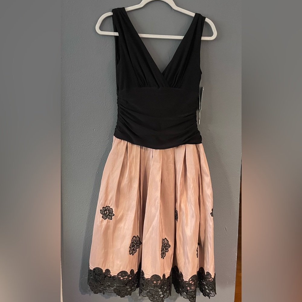 Party Venice GoldenRose black embroider flowers  SLEEVELESS A-LINE Broken Zipper